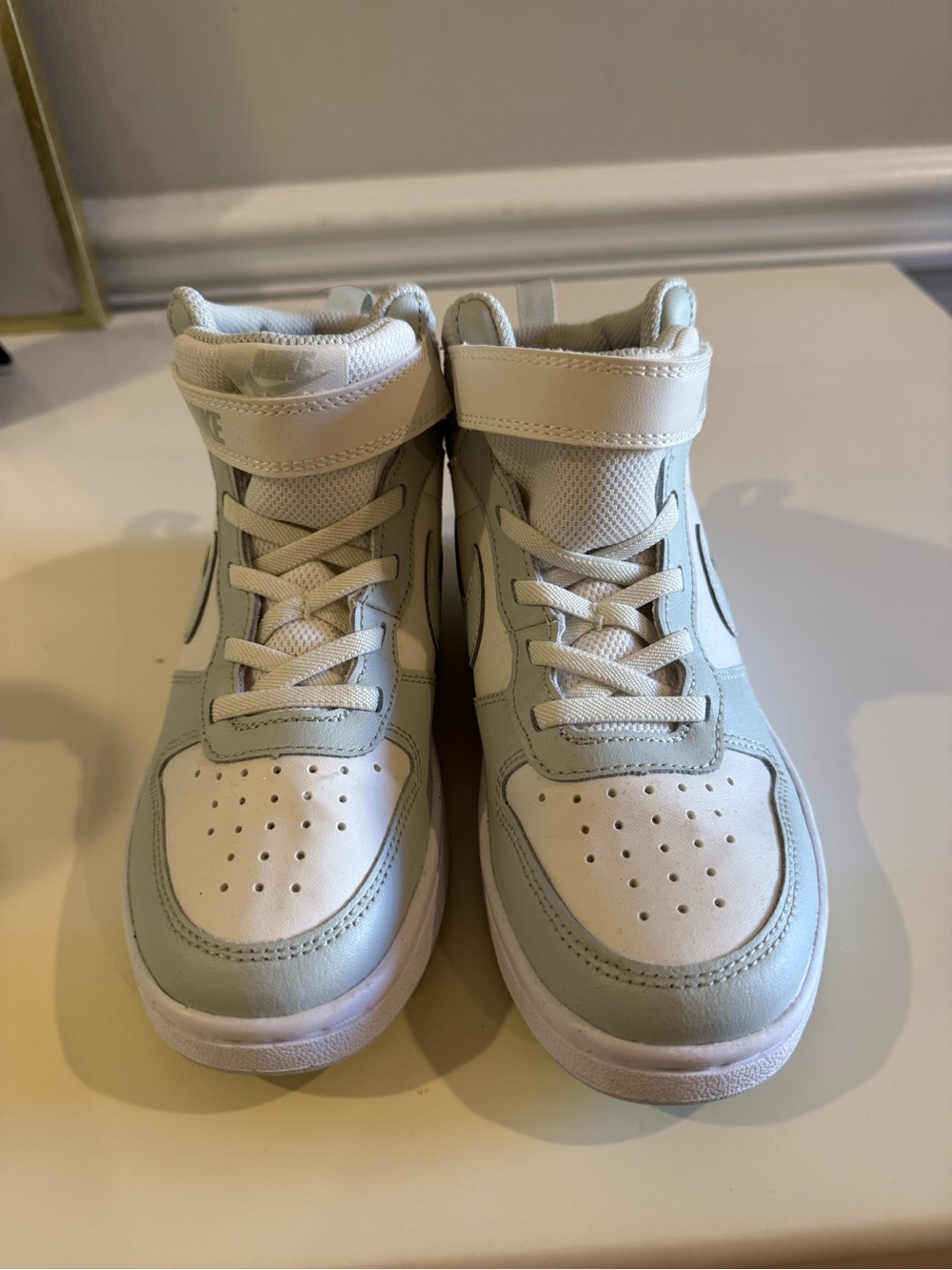 Nike Kids High-Top Sneakers in White and Mint